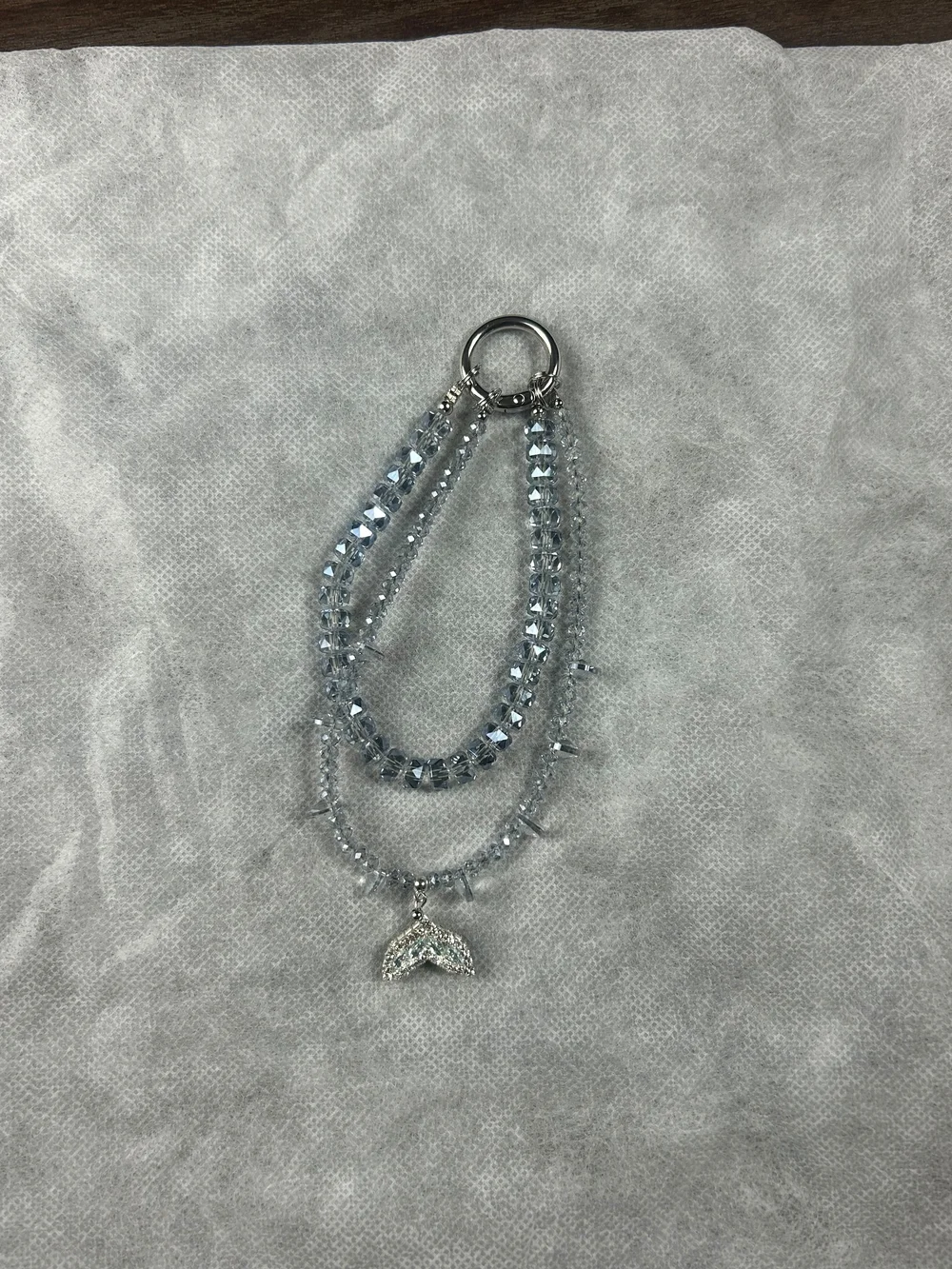 Silver-Tone Light Blue Crystal Multi-Strand Necklace with Mermaid Tail Charm